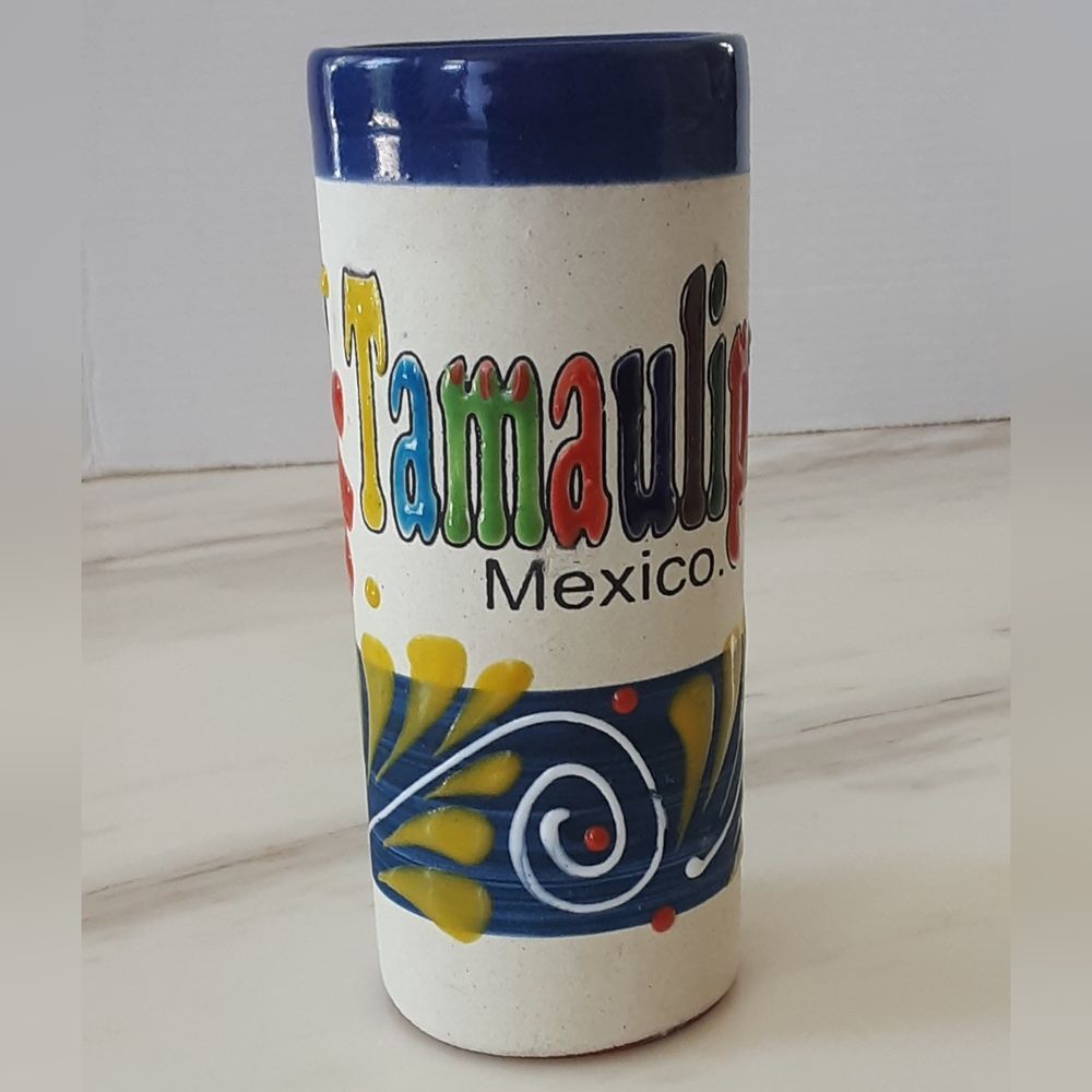 Tamaulipas Mexico Talavera Folk Art Colorful Hand Painted Red Clay Vase - VTG